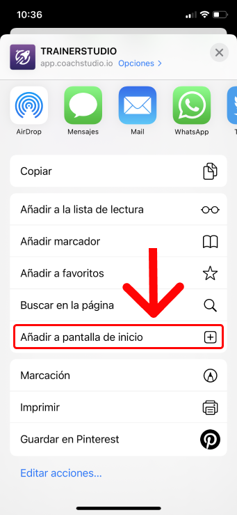 Añadir a pantalla de inicio